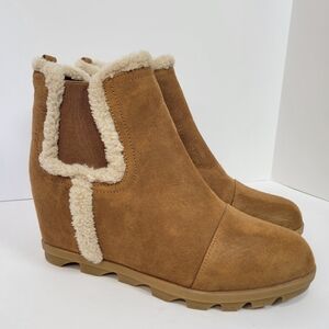 Sugar Haylei Brown Suede Wedge Fur Trimmed Booties
